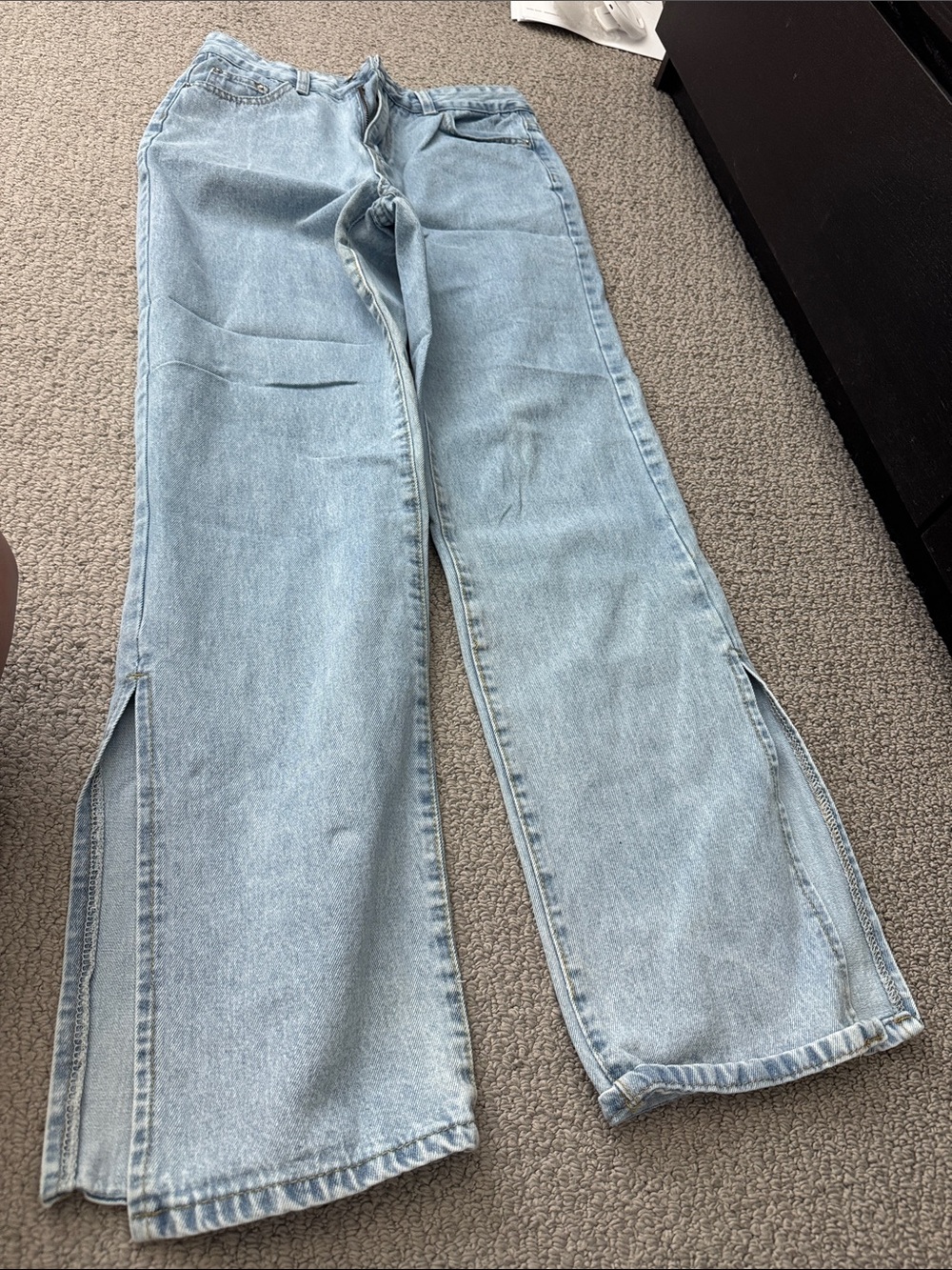 SHEIN Light Blue Wide-Leg Split-Hem Jeans